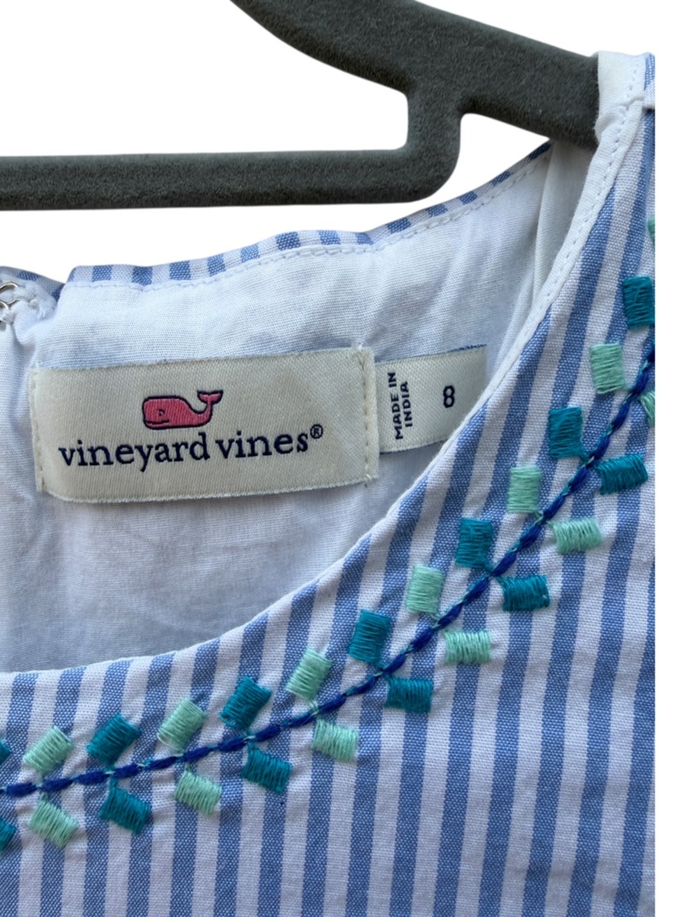 Vineyard Vines Size 8 Pop Embroidered Blue Multi Floral Stripe Mini Sheath Dress - Picture 9 of 10